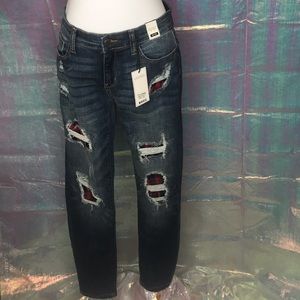 NEW: Judy Blue jeans with red plaid  patch.